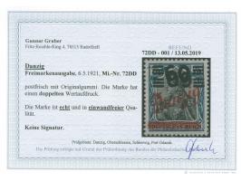 1921, Freimarke 60 auf 75 Pfg schwärzlichgrünblau/gelbschwarz, doppelter Wertaufdruck, postfrisch, tadellos, unsigniert, Foto