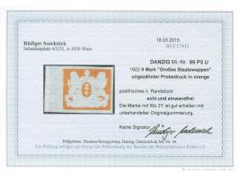 1922, Großes Staatswappen 9 M. orange, linkes Seitenrandstück als ungezähnter Probedruck, postfrisch, tadellos, selten, unsig