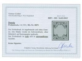 1921, Kleines Staatswappen 50 Pfg., ungezähnter Probedruck ohne Mittelstück, Schwarzdruck auf ungummiertem Kartonpapier, tade