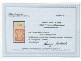 1935, Staatswappen im Oval 5 Pfg. rötlichorange, stehendes Wasserzeichen (Wz. 3X), Oberrandstück, postfrisch, Falzspur im Obe