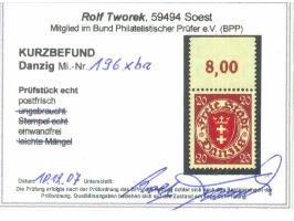 1924, Staatswappen im Oval 20 Pfg. dunkellilarot/zinnoberrot, Oberrandstück, postfrisch, tadellos, unsigniert, Kurzbefund Two