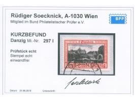 1936/39, Ansichten 1 G. gelblichrot/schwarz, Plattenfehler “gebogener senkrechter Strich im O und abweichenes i in Oliva” (Fe