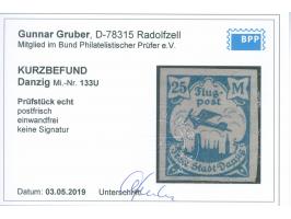1923, Flugpost 25 M. mittelgraugrünblau, ungezähnt, postfrisch, tadellos, unsigniert, Kurzbefund Gruber BPP (2019)