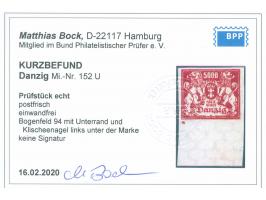 1923, Großes Staatswappen 5000 M. rotkarmin, ungezähntes Unterrandstück mit Klischeenagel links unter dem Markenbild, rücksti