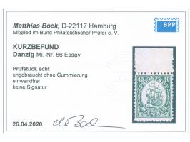 1921, Kogge 40 Pfg., Oberrandstück, grünes Essay mit Inschrift “Freistadt”, ungebraucht ohne Gummi, tadellos, unsigniert, Fot