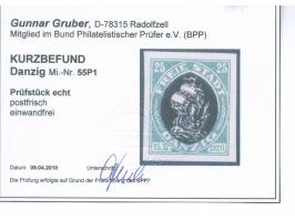 1921, Kogge 25 Pfg. grün, ungezähnter Probedruck mit schwarzem Mittelstück, postfrisch, tadellos, unsigniert, Kurzbefund Grub
