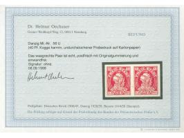 1921, Kogge 40 Pfg. karmin, undurchstochener Probedruck auf Kartonpapier, waagerechtes Paar, postfrisch, tadellos, Fotobefund