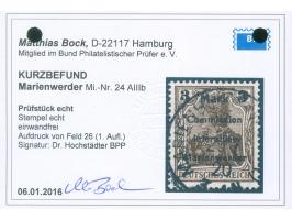 1920, Germania 3 M. auf 3 Pfg. dunkelorangebraun, Aufdruck Type AIIIb, sauber gestempelt “MARIENBURG (WESTPR.) 2 20.7.20”, ta