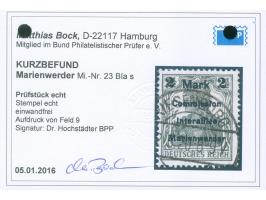 1920, Germania 2 M. auf 2 ½ Pfg. dunkelolivgrau, Aufdruck Type BIas, sauber gestempelt “RIESENBURG .2.5.20”, tadellos, sign. 