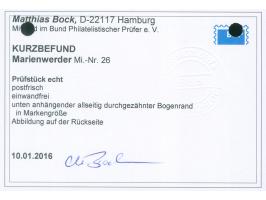 1920, Germania 1 M. dunkelrosa, Unterrandstück mit allseits durchgezähntem Bogenrand in Markengröße, postfrisch, kleiner Flec