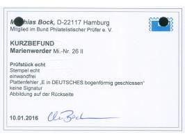 1920, Germania 1 M. dunkelrosa, mit Plattenfehler “untere Hälfte des ersten E in Deutsches bogenförmig geschlossen” (Feld 26,