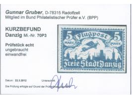 1921, Flugpost 5 M. schwarzultramarin, ungezähnter Probedruck, sauber ungebraucht, tadellos, sign. u. a. Stoye BPP, Kurzbefun