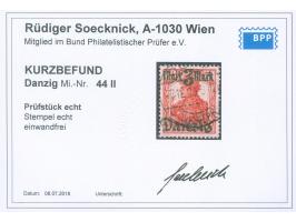 1920, lebhaftlilagrauer Netzunterdruck, Spitzen nach unten, 3 M. auf 7½ Pfg., sauber zeitgerecht gestempelt “OLIVA (WESTPR) -