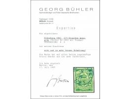 1861, ⅓ Gr. moosgrün, farbfrisch und allseits breitrandig, mit klarem DKr.-Teilstempel “OLDENBURG 8.6.”. Die Marke hat links 