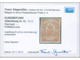 1861, 2 Gr. dunkelzinnober, farbfrisch und allseits breitrandig, ungebraucht ohne Gummi, in einwandfreier Erhaltung, Kurzbefu