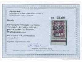1923, Nicht ausgegebene: Kleines Wappen 1000 auf 100 M., rußiger Aufdruck, Unterrandstück, postfrisch, tadellos, Eigentumszei