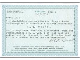 1920, Germania Kriegsdruck 30 Pfg. dunkelrotorange/schwarz auf mittelchromgelb, mit Stempel “MEMEL * 1 f 6.7.20” auf Ansichts