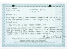 1921, Freimarken 60 pf. auf 50 C. dunkelgraurot/türkisgrau, waagerechter Dreierstreifen aus der linken unteren Bogenecke mit 
