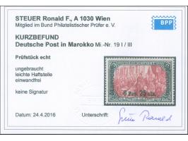 1900, Germania Reichspost Urmarken-Type I Nachmalung mit Rot und Deckweiß 6 P. 25 C. auf 5 M. grünschwarz/bräunlichkarmin, un