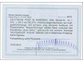 1900, Germania ohne Wz. 35 C. auf 30 Pfg. rötlichorange/schwarz auf mattgelblichorange, mit Plattenfehler “blasenförmiger wei