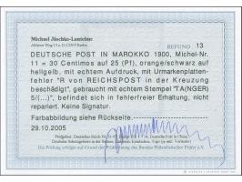 1900, Germania ohne Wz. 30 C. auf 25 Pfg. rötlichorange/gelbschwarz auf hellgelb, mit Plattenfehler “R von Reichspost in der 