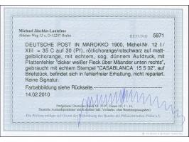 1900, Germania ohne Wz. 35 C. auf 30 Pfg. rötlichorange/rotschwarz auf mattgelblichorange, mit Plattenfehler “dicker weißer P