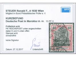 1900, Germania ohne Wz. 50 C. auf 40 Pfg. dunkelrötlichkarmin/schwarz, mit Plattenfehler “Reichspost unten angeschnitten dabe