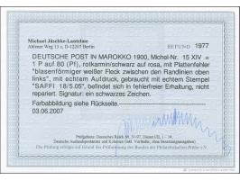1900, Germania ohne Wz. 1 P. auf 80 Pfg. rotkarmin/schwarz auf rosa, mit Plattenfehler “blasenförmiger weißer Fleck ziwschen 