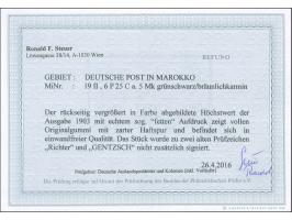 1903, Germania Reichspost 6 P. 25 C. auf 5 M. grünschwarz/bräunlichkarmin, fetter Aufdruck, Urmarken-Type II, sauber ungebrau