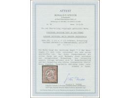 1872, Großer Schild 2 ½ auf 2 ½ rotbraun, mit Plattenfehler “1 der Wertangabe ½ nach links verschoben”, sauber gestempelt “KA