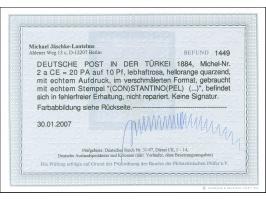 1884, Aufdruck auf Pfennig 20 Pa. auf 10 Pfg. lebhaftrosa, verschmälertes Format, sauber gestempelt “CONSTANTINPEL", tadellos