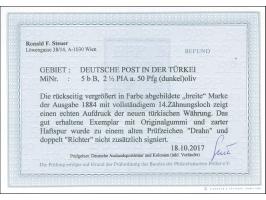 1884, Aufdruck auf Pfennig 2 ½ Pia. auf 50 Pfg. oliv, breite Marke, sauber ungebraucht, tadellos, sign. u. a. Drahn, Fotobefu