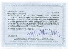 1884, Aufdruck auf Pfennig Aufdruck blauschwarz 1 Pia. auf 20 Pfg. lebhaftviolettultramarin, verschmälertes Format, sauber ge