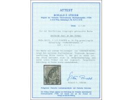 1884, Aufdruck auf Pfennig 2 ½ Pia. auf 50 Pfg. oliv, mit Plattenfehler “fehlende Spitzenausfüllung Mitte rechts” (Feld2), sa
