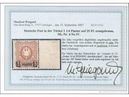 1884, Pfennig 1 ¼ P. auf 25 Pfg. orangebraun, Nachdruck, rechtes Seitenrandstück mit Plattenfehler “Erstes N in Pfennig durch
