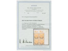 1889, Krone/Adler 1 ¼ Pia. auf 25 Pfg. gelblichorange, Viererblock aus der rechten oberen Bogenecke, postfrisch, tadellos, si