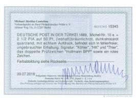1889, Krone/Adler 2 ½ Pia. auf 50 Pfg. bräunlichrot, sauber ungebraucht, tadellos, signiert u. a. HK, Hollmann BPP, Fotobefun