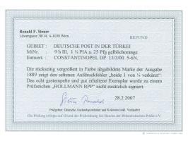 1889, Krone/Adler 1¼ Pia. auf 25 Pfg. gelblichorange, mit Aufdruckfehler “beide 1 von ¼ verkürzt", sauber gestempelt “CONSTAN
