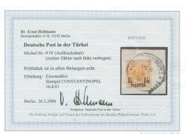 1889, Krone/Adler 1¼ Pia. auf 25 Pfg. gelblichorange, mit Aufdruckfehler “rechter Zähler ¼ nach links verbogen”, sauber geste