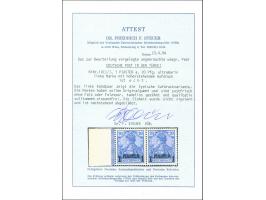 1902/04, Aufdrucktype II 1 Pia. auf 20 Pfg. dunkelviolettultramarin, linkes Seitenrandstück, waagerechtes Paar mit verschiede
