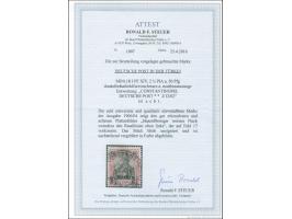 1900, Aufdrucktype I 2 ½ Pia. auf 50 Pfg. dunkelbräunlichlila/rotschwarz auf mattbraunorange, mit Plattenfehler “blasenförmig