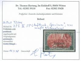 1900, Aufdrucktype II 25 Pia. auf 5 M. grünschwarz/bräunlichkarmin, Urmarkentype I, Nachmalung nur mit Deckweiß, mit Aufdruck