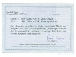 1905/13, Germania mit Wz. 15 Pia. auf 3 M. schwarzviolett, postfrisch, tadellos, unsigniert, Fotobefund Steuer BPP (2015)