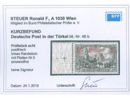 1905/13, Germania mit Wz. 15 Pia. auf 3 M. schwarzbraunviolett, linkes Seitenrandstück mit Plattennummer “5” und Passerkreuz,