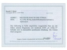 1905/13, Germania mit Wz. 4 Pia. auf 80 Pfg. dunkelrötlichkarmin/schwarz auf mattrosarot, waagerechtes Paar aus der linken un