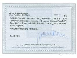 1898, Krone/Adler 3 Pfg. lebhaftbraunorange, sauber gestempelt “MATUPI 22/6 00”, tadellos, Fotobefund Jäschke-L. BPP (2007)&n