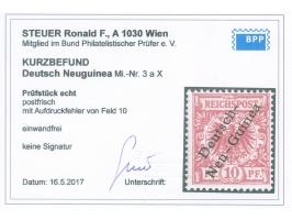 1897, Aufdruckausgabe 10 Pfg. lebhaftlilarot, rot qaurzend, mit Aufdruckfehler “unterer Bogen des t in Deutsch verkürzt” (Auf