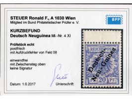 1897, Aufdruckausgabe 20 Pfg. violettultramarin, mit Aufdruckfehler “senkrechter Strich des h in Deutsch sehr dünn” (Aufdruck