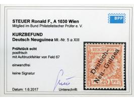 1897, Aufdruckausgabe 25 Pfg. gelblichorange, Aufdruckfehler “zweites e in Neu-Guinea offen" (Aufdruckfeld 67), postfrisch, t