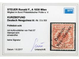1897, Aufdruckausgabe 25 Pfg. dunkelorange, Aufdruckfehler “zweites e in Neu-Guinea offen" (Aufdruckfeld 67), gestempelt, tad